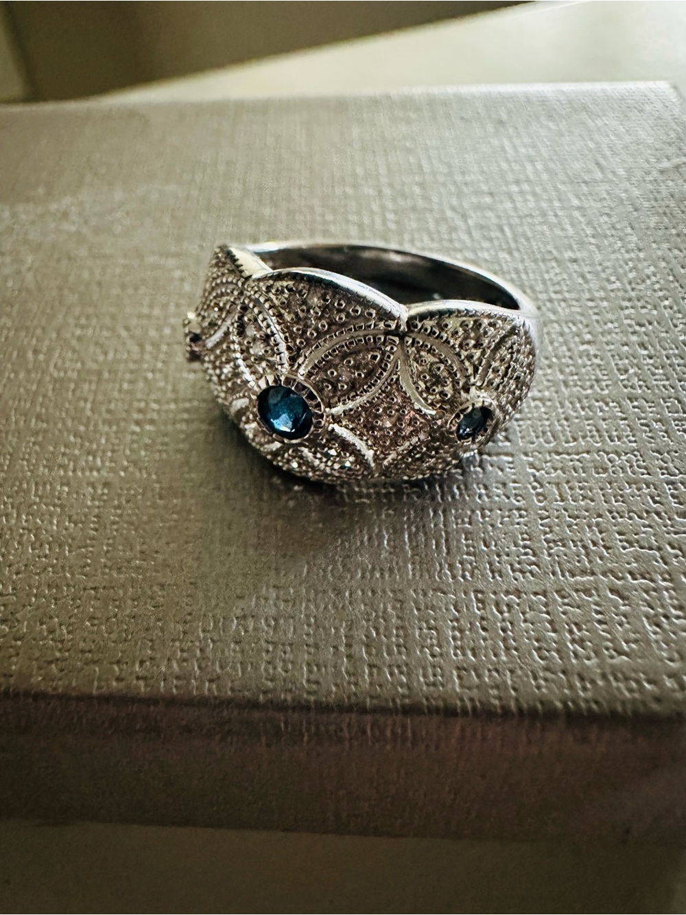 Judith Ripka Silver Filigree Ring with Blue Stones